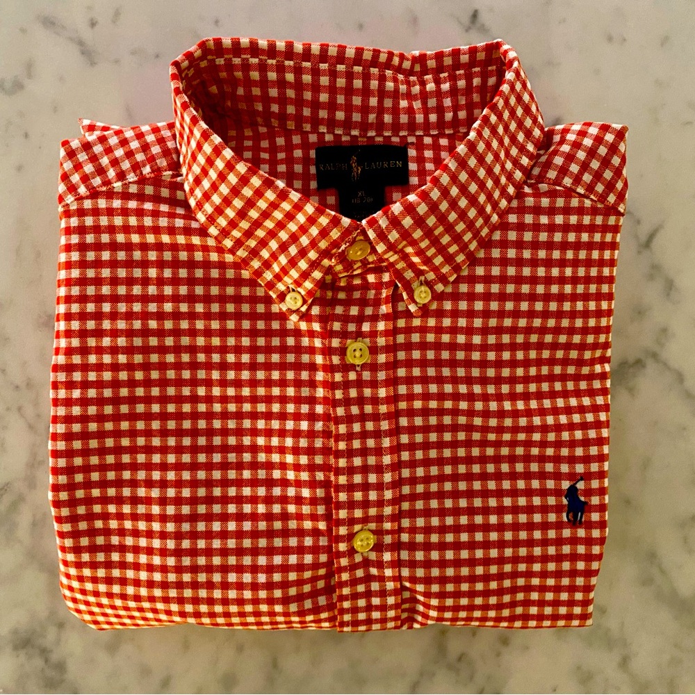 Ralph Lauren Button Down Shirt, Red/White Gingham, Size 18-20 XL